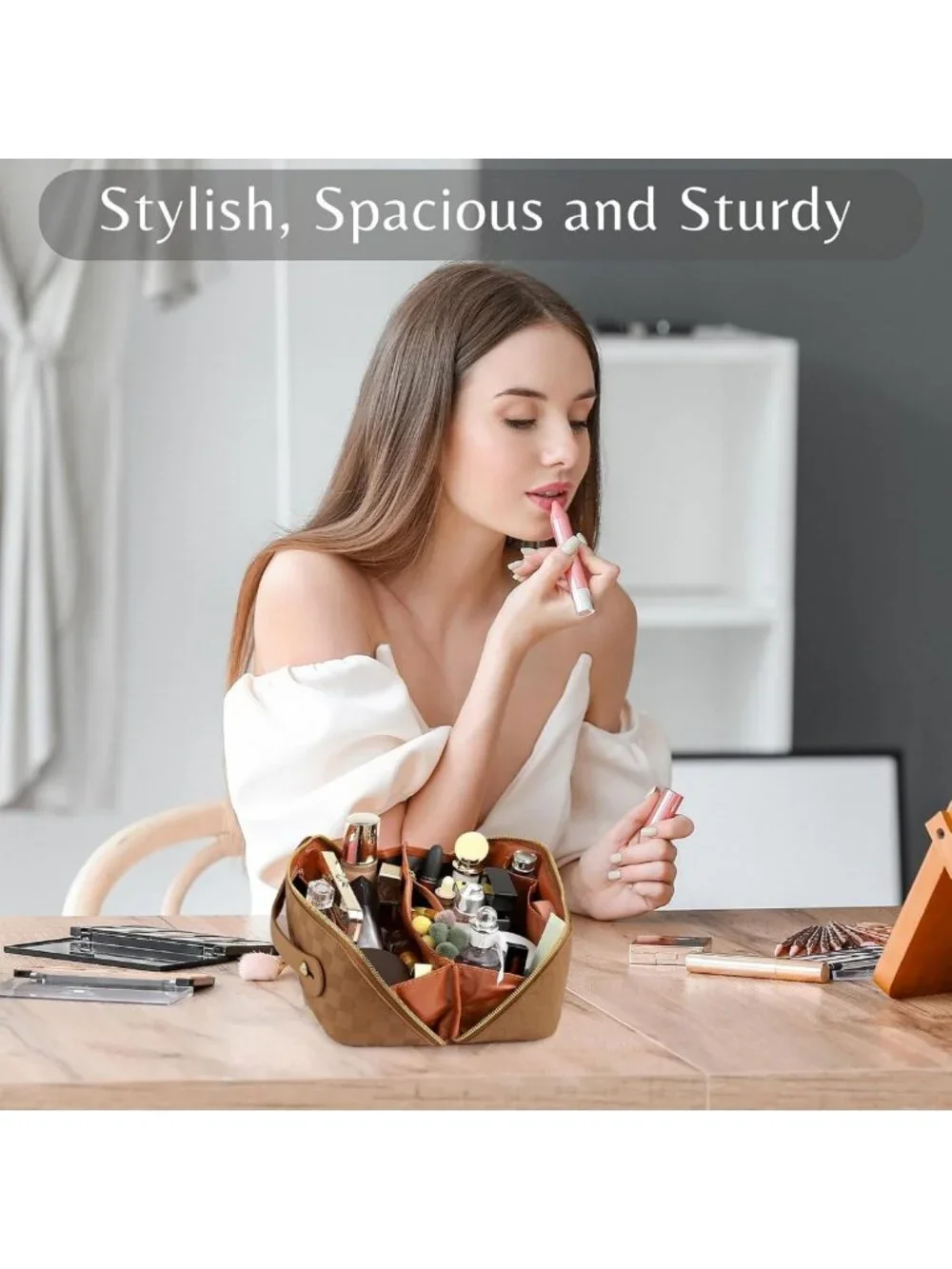 Large Capacity Waterproof Makeup Bag - Portable Cosmetic Organizer with Dividers